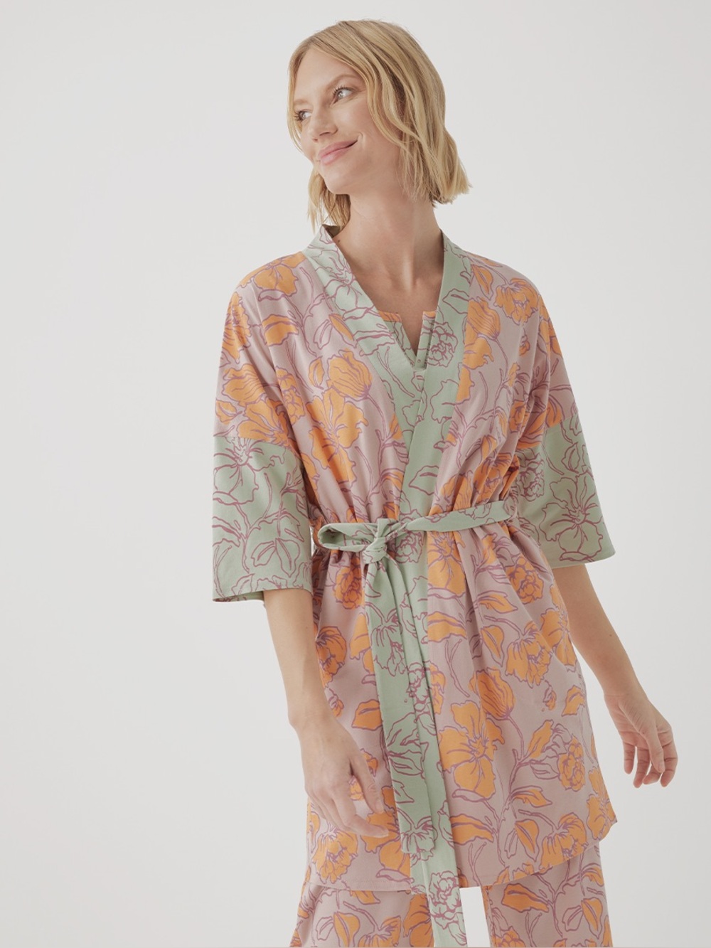 ‼️EUC: Pact Organic Floral Staycation Lightweight Robe - XS/S